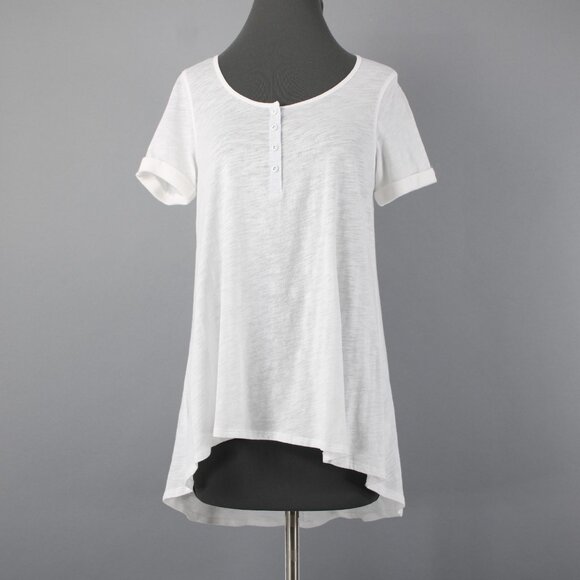 9-h15 STCL $58 Sz S Ivory White Round Neck 1/4 Button Hi Low 100% Cotton Top - Picture 2 of 14